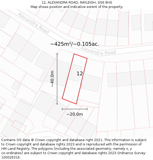 12, ALEXANDRA ROAD, RAYLEIGH, SS6 8HS: Plot and title map