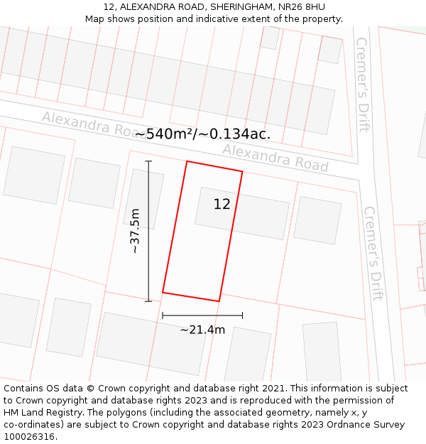 12, ALEXANDRA ROAD, SHERINGHAM, NR26 8HU: Plot and title map