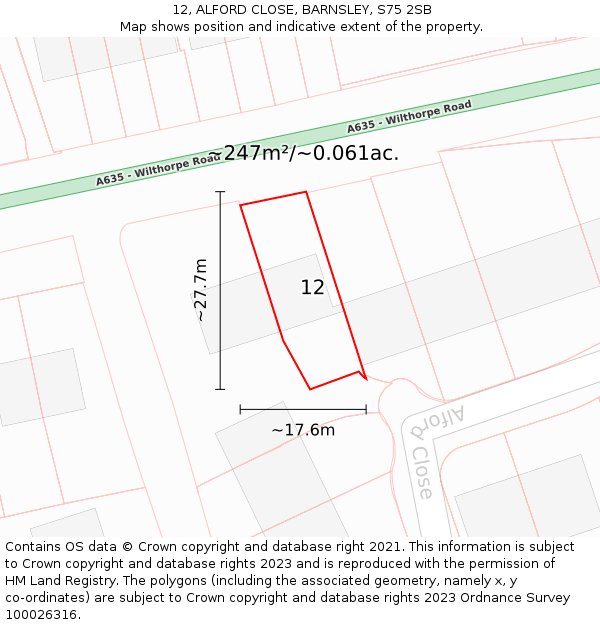 12, ALFORD CLOSE, BARNSLEY, S75 2SB: Plot and title map