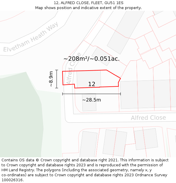 12, ALFRED CLOSE, FLEET, GU51 1ES: Plot and title map