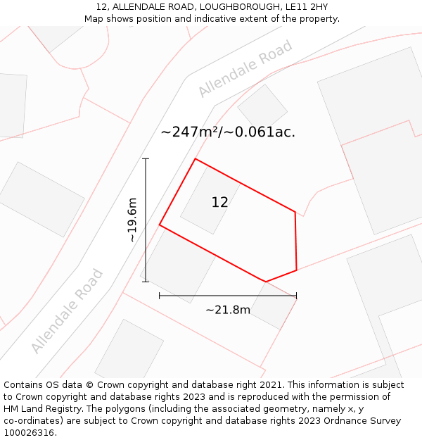 12, ALLENDALE ROAD, LOUGHBOROUGH, LE11 2HY: Plot and title map