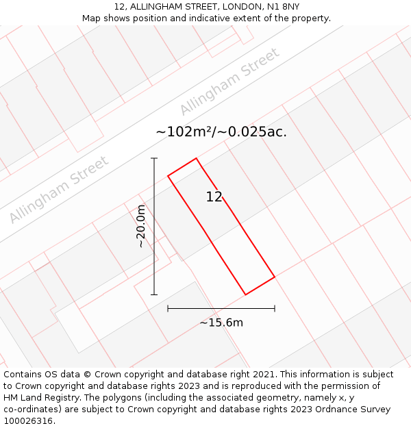12, ALLINGHAM STREET, LONDON, N1 8NY: Plot and title map