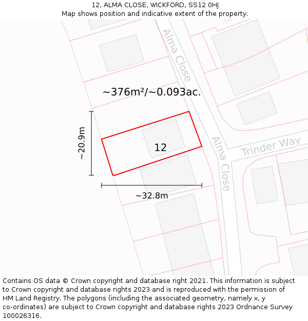 12, ALMA CLOSE, WICKFORD, SS12 0HJ: Plot and title map