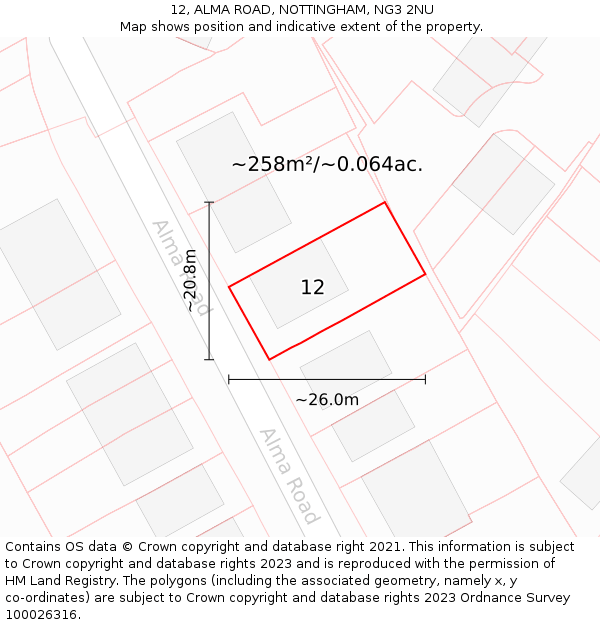 12, ALMA ROAD, NOTTINGHAM, NG3 2NU: Plot and title map