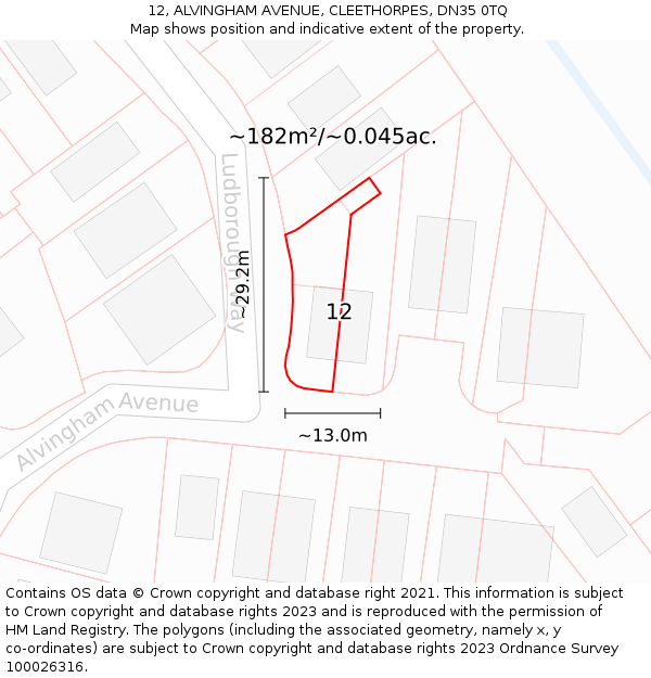 12, ALVINGHAM AVENUE, CLEETHORPES, DN35 0TQ: Plot and title map