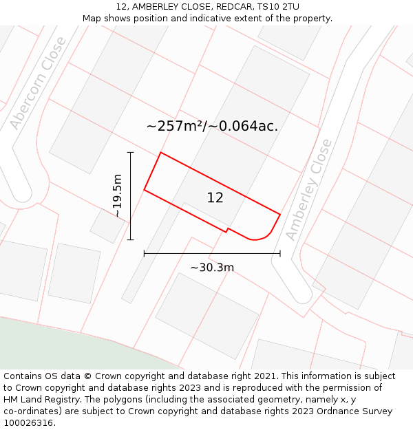 12, AMBERLEY CLOSE, REDCAR, TS10 2TU: Plot and title map