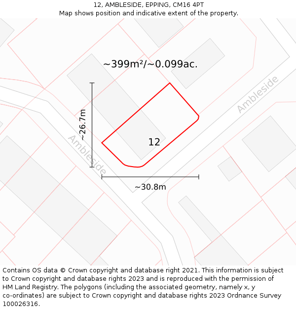 12, AMBLESIDE, EPPING, CM16 4PT: Plot and title map