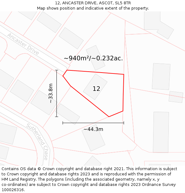 12, ANCASTER DRIVE, ASCOT, SL5 8TR: Plot and title map