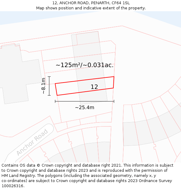 12, ANCHOR ROAD, PENARTH, CF64 1SL: Plot and title map