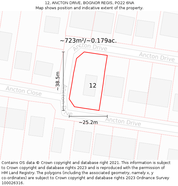 12, ANCTON DRIVE, BOGNOR REGIS, PO22 6NA: Plot and title map