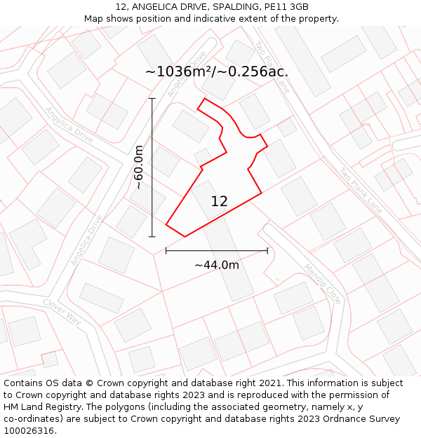 12, ANGELICA DRIVE, SPALDING, PE11 3GB: Plot and title map