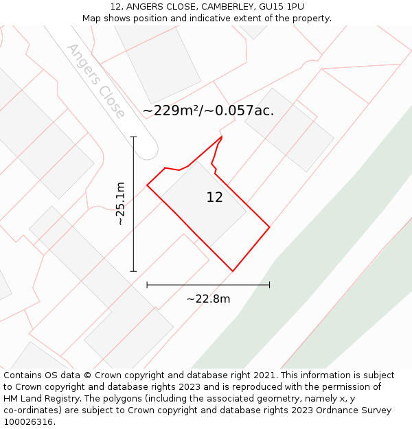 12, ANGERS CLOSE, CAMBERLEY, GU15 1PU: Plot and title map