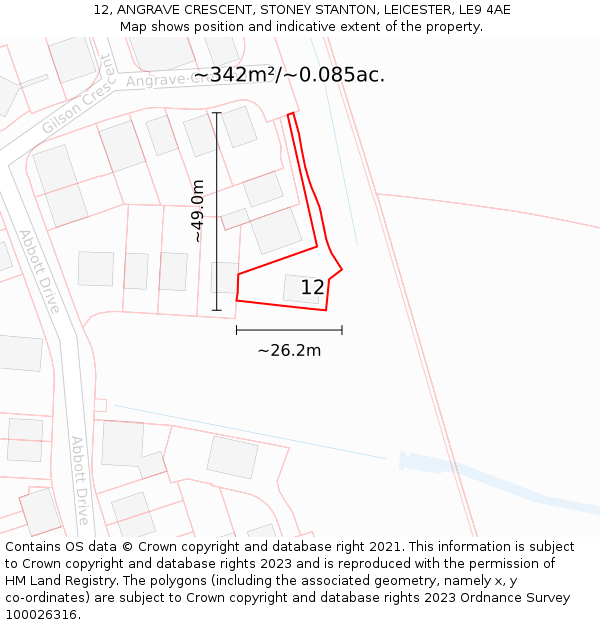 12, ANGRAVE CRESCENT, STONEY STANTON, LEICESTER, LE9 4AE: Plot and title map