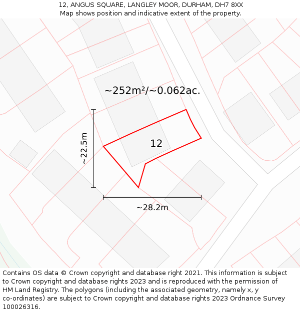 12, ANGUS SQUARE, LANGLEY MOOR, DURHAM, DH7 8XX: Plot and title map