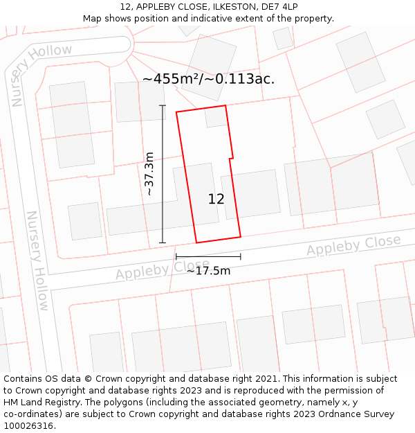 12, APPLEBY CLOSE, ILKESTON, DE7 4LP: Plot and title map