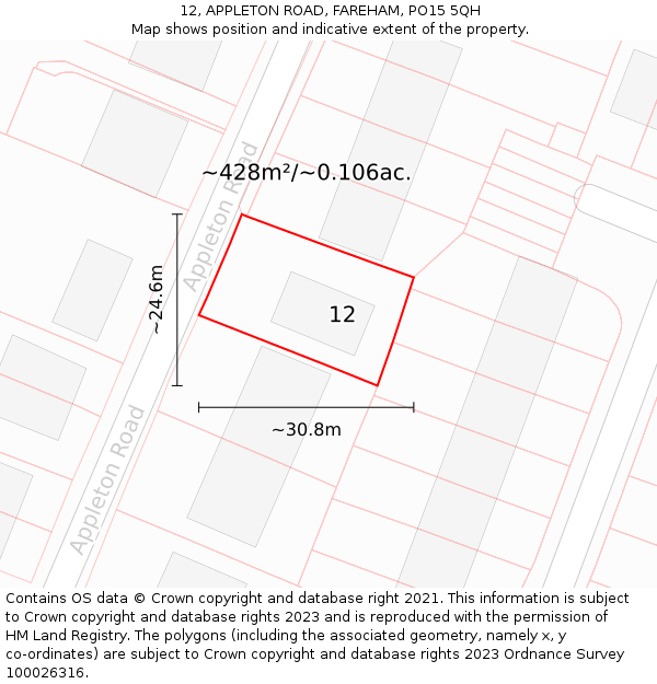 12, APPLETON ROAD, FAREHAM, PO15 5QH: Plot and title map