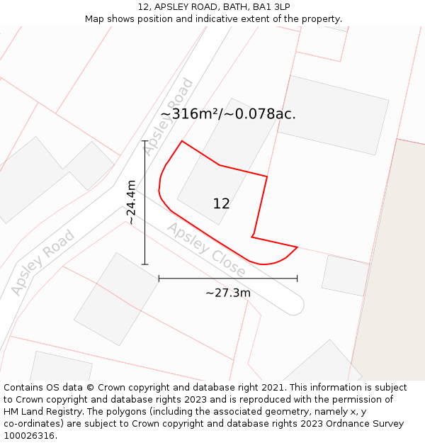 12, APSLEY ROAD, BATH, BA1 3LP: Plot and title map