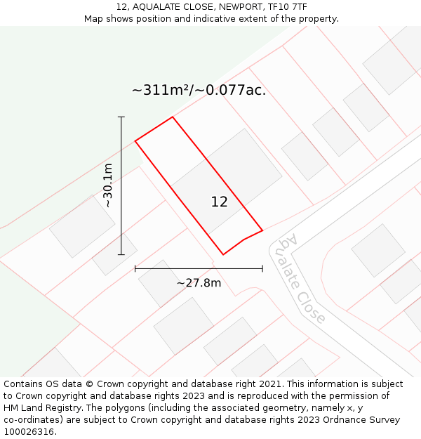 12, AQUALATE CLOSE, NEWPORT, TF10 7TF: Plot and title map