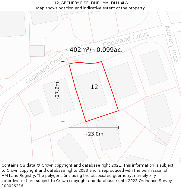 12, ARCHERY RISE, DURHAM, DH1 4LA: Plot and title map