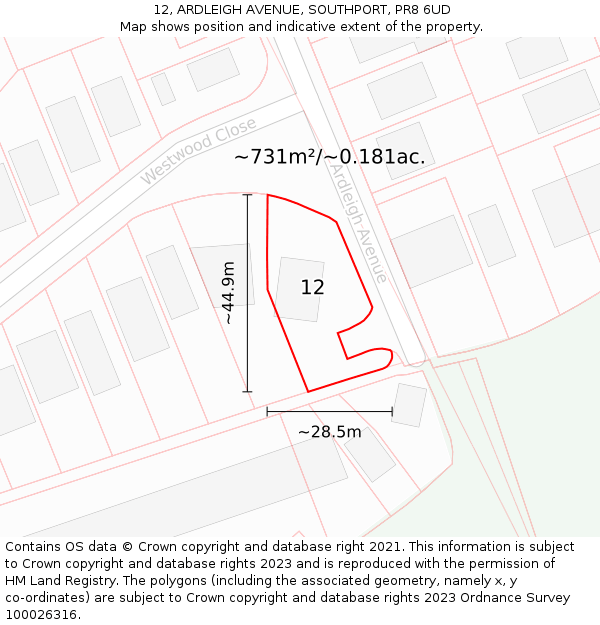 12, ARDLEIGH AVENUE, SOUTHPORT, PR8 6UD: Plot and title map