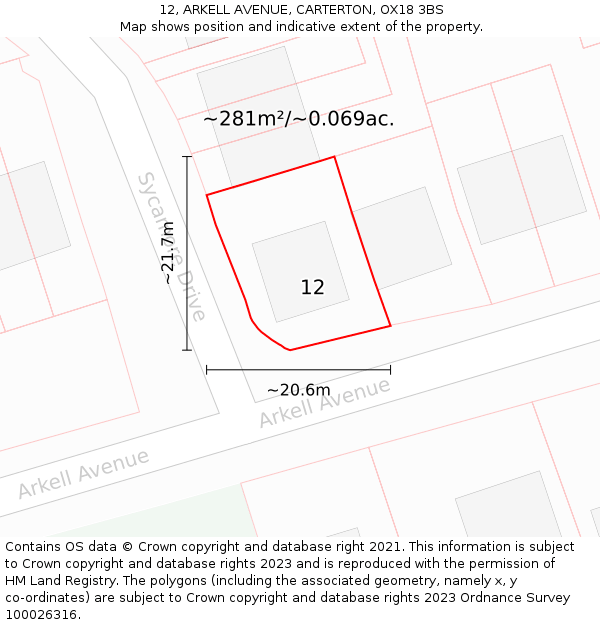 12, ARKELL AVENUE, CARTERTON, OX18 3BS: Plot and title map
