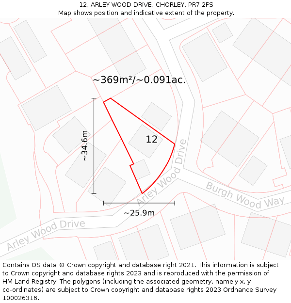 12, ARLEY WOOD DRIVE, CHORLEY, PR7 2FS: Plot and title map