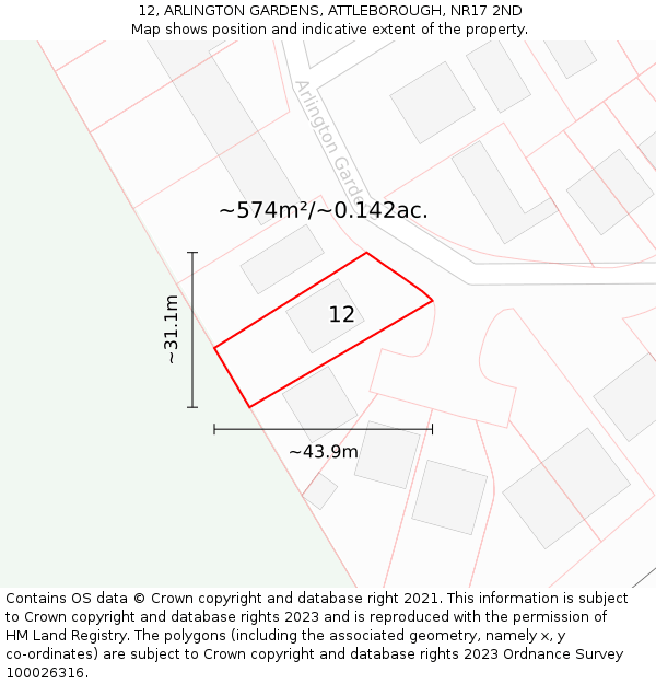 12, ARLINGTON GARDENS, ATTLEBOROUGH, NR17 2ND: Plot and title map