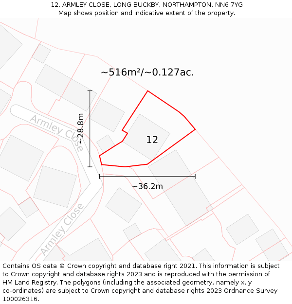 12, ARMLEY CLOSE, LONG BUCKBY, NORTHAMPTON, NN6 7YG: Plot and title map