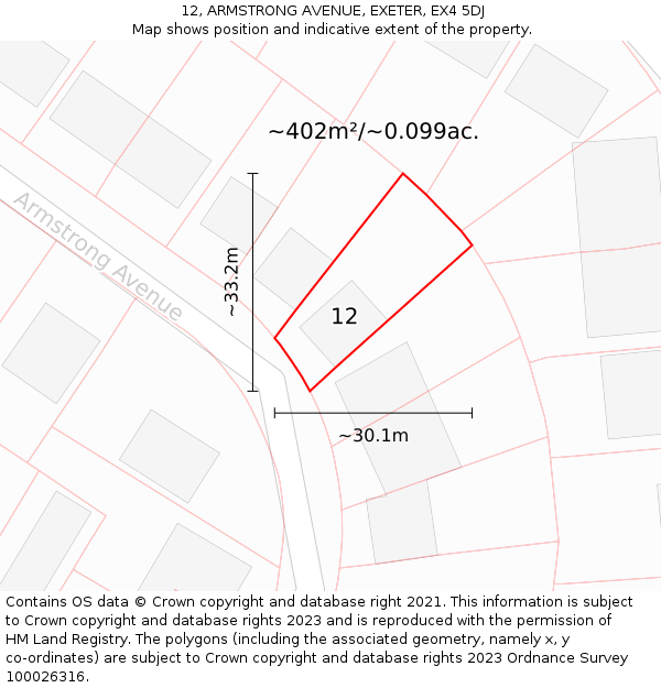 12, ARMSTRONG AVENUE, EXETER, EX4 5DJ: Plot and title map