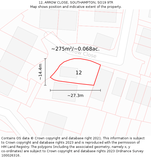 12, ARROW CLOSE, SOUTHAMPTON, SO19 9TR: Plot and title map