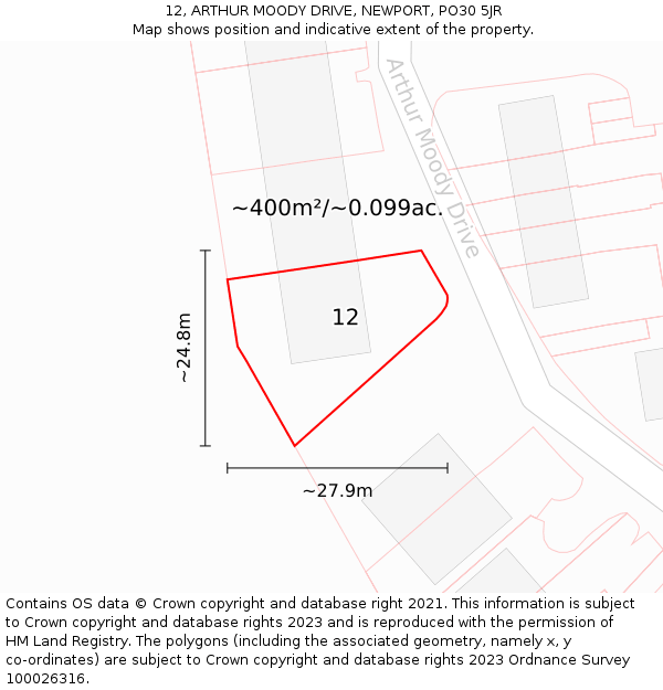 12, ARTHUR MOODY DRIVE, NEWPORT, PO30 5JR: Plot and title map