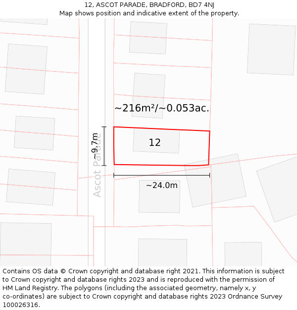 12, ASCOT PARADE, BRADFORD, BD7 4NJ: Plot and title map