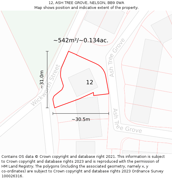 12, ASH TREE GROVE, NELSON, BB9 0WA: Plot and title map