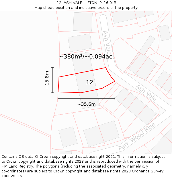 12, ASH VALE, LIFTON, PL16 0LB: Plot and title map