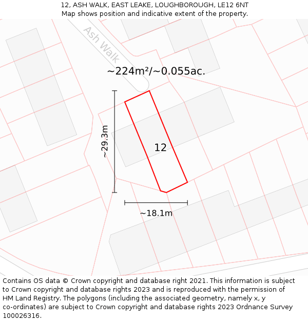 12, ASH WALK, EAST LEAKE, LOUGHBOROUGH, LE12 6NT: Plot and title map