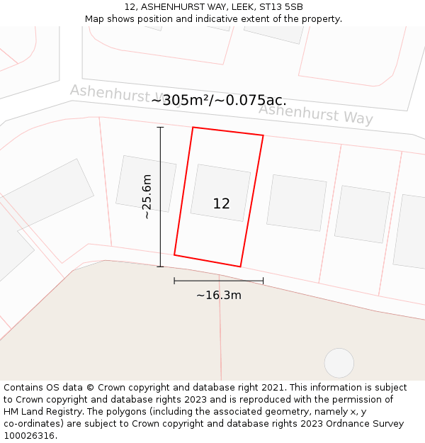 12, ASHENHURST WAY, LEEK, ST13 5SB: Plot and title map