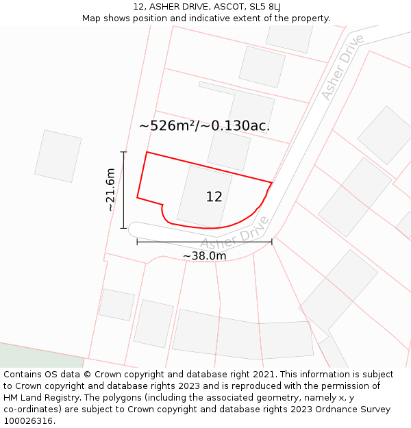 12, ASHER DRIVE, ASCOT, SL5 8LJ: Plot and title map