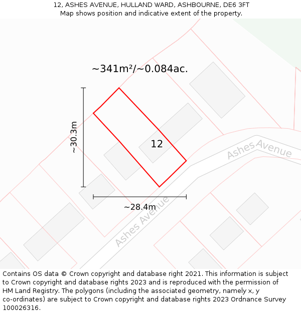 12, ASHES AVENUE, HULLAND WARD, ASHBOURNE, DE6 3FT: Plot and title map