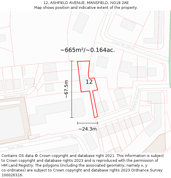 12, ASHFIELD AVENUE, MANSFIELD, NG18 2AE: Plot and title map