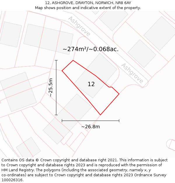 12, ASHGROVE, DRAYTON, NORWICH, NR8 6AY: Plot and title map