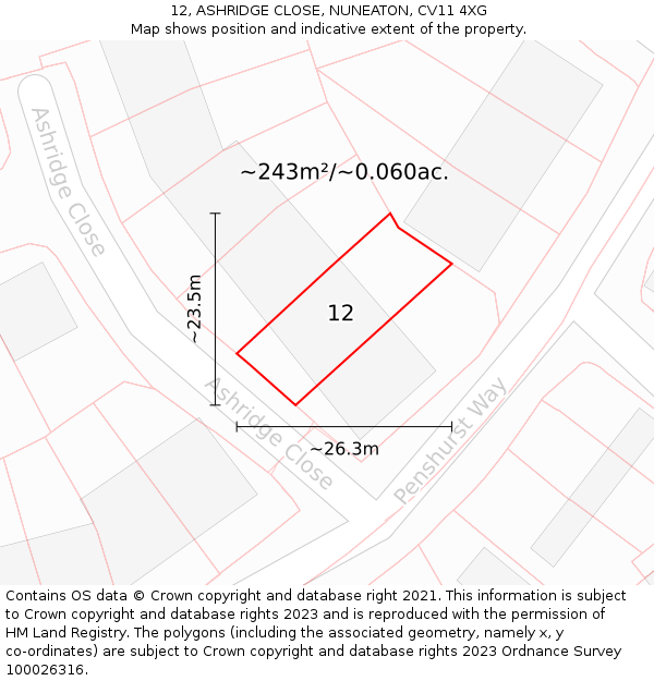 12, ASHRIDGE CLOSE, NUNEATON, CV11 4XG: Plot and title map