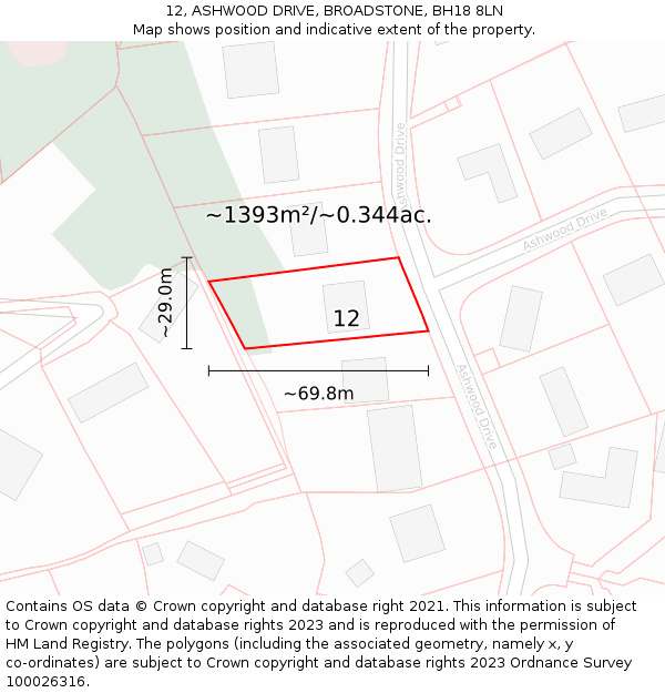 12, ASHWOOD DRIVE, BROADSTONE, BH18 8LN: Plot and title map