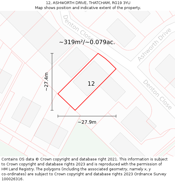 12, ASHWORTH DRIVE, THATCHAM, RG19 3YU: Plot and title map