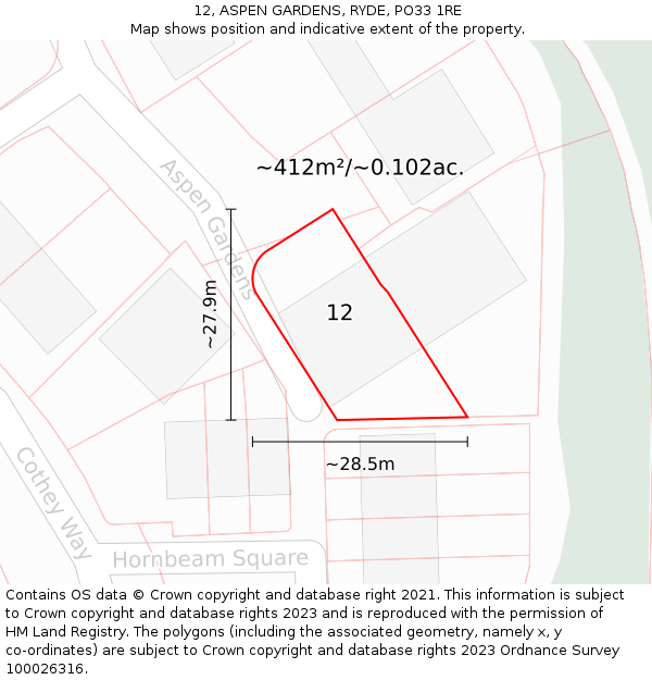 12, ASPEN GARDENS, RYDE, PO33 1RE: Plot and title map