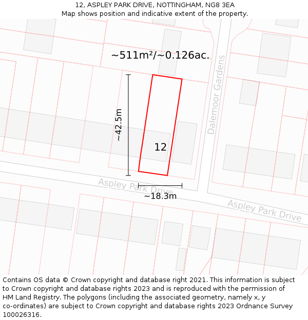 12, ASPLEY PARK DRIVE, NOTTINGHAM, NG8 3EA: Plot and title map