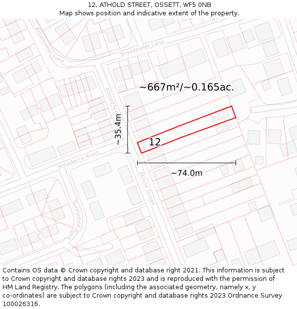 12, ATHOLD STREET, OSSETT, WF5 0NB: Plot and title map