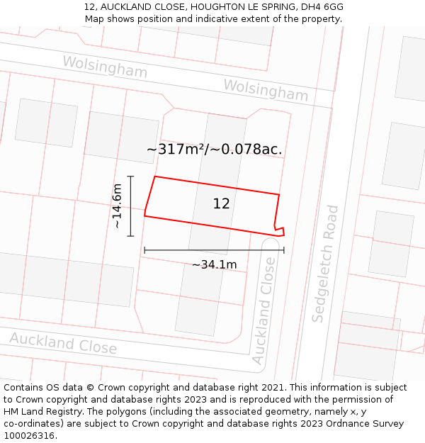 12, AUCKLAND CLOSE, HOUGHTON LE SPRING, DH4 6GG: Plot and title map