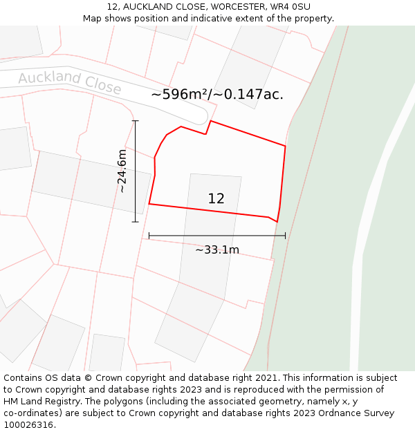12, AUCKLAND CLOSE, WORCESTER, WR4 0SU: Plot and title map