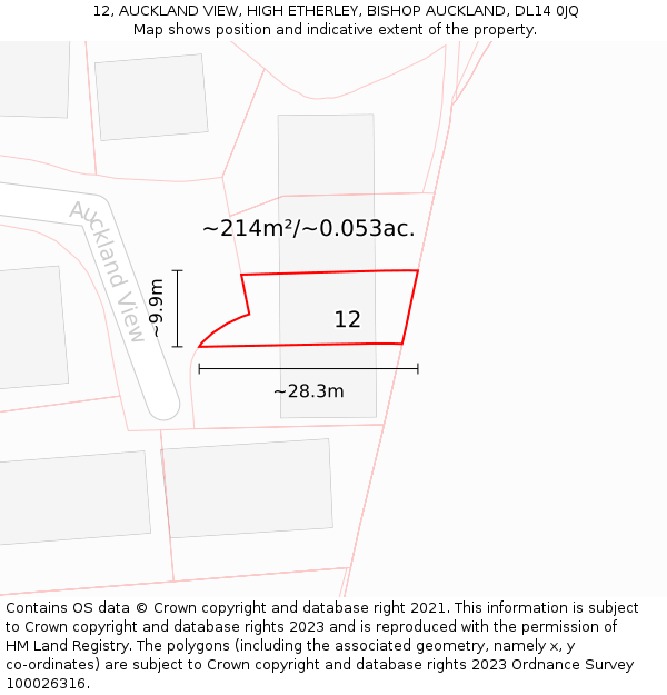 12, AUCKLAND VIEW, HIGH ETHERLEY, BISHOP AUCKLAND, DL14 0JQ: Plot and title map