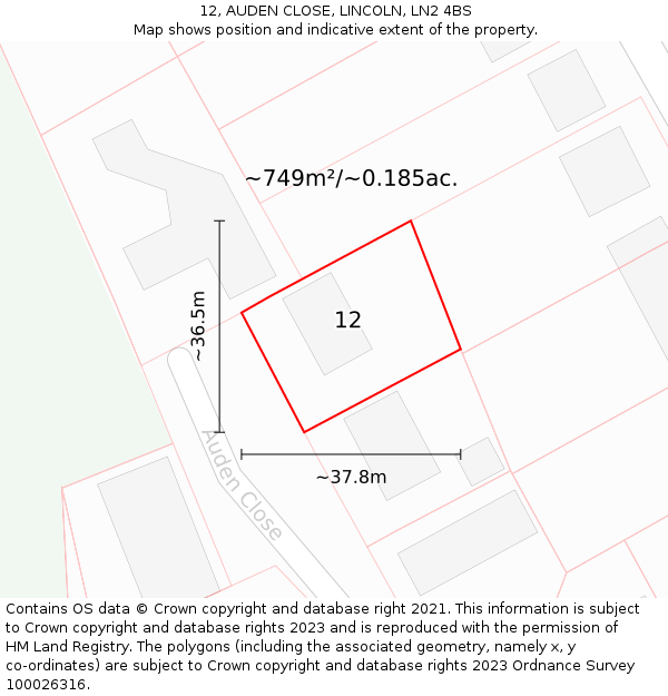 12, AUDEN CLOSE, LINCOLN, LN2 4BS: Plot and title map